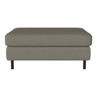 Gray textured ottoman with a sleek design and black legs, perfect for modern living spaces.