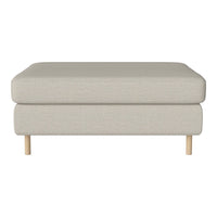Light gray upholstered ottoman with clean lines and natural wooden legs, perfect for minimalist decor.
