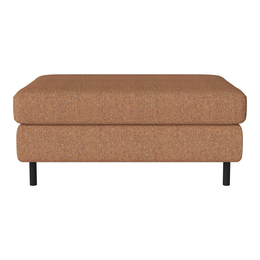 Brown textured ottoman with a modern design and sleek black legs, perfect for contemporary interiors.