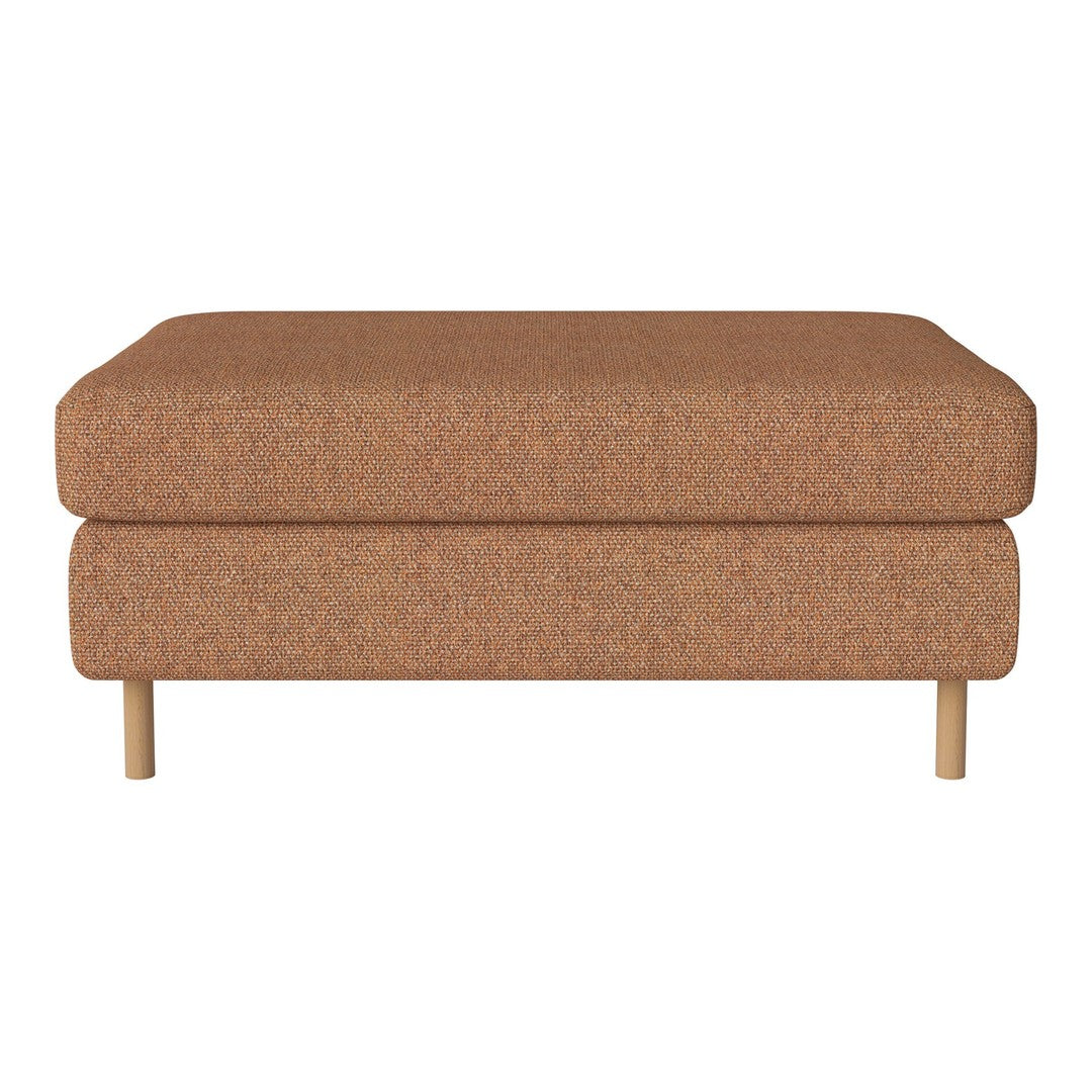 Brown textured ottoman with a clean, minimalist design and light wooden legs. Perfect for modern interiors.