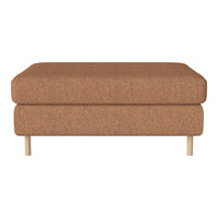 Stylish ottoman in warm brown fabric, featuring a textured pattern with light wood legs for a modern touch.