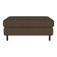 Brown textured ottoman with a sleek design and black metal legs, perfect for modern home decor.