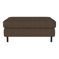 Brown textured ottoman with a sleek design, featuring a solid color and minimalist black legs.