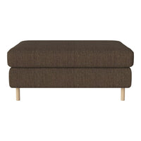 Brown textured ottoman with a simple design and light wooden legs. Perfect for stylish home decor.