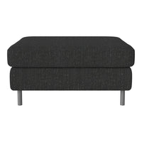 Black textured ottoman with a modern design and sleek silver legs, perfect for contemporary interiors.
