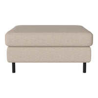 Beige upholstered ottoman with a minimalist design and black metal legs. Ideal for modern and neutral interiors.