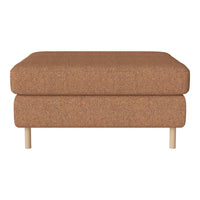 Brown textured ottoman with a modern design and wooden legs, perfect for stylish home decor.