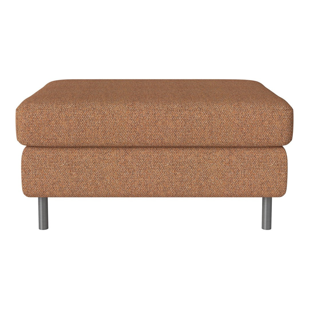 Brown textured ottoman with sleek silver legs, perfect for modern home decor.
