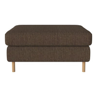 Brown textured ottoman with a simple design and light wooden legs. Ideal for modern home decor.
