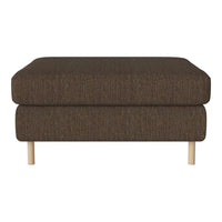 Brown upholstered ottoman with a textured finish and light wooden legs, perfect for stylish living spaces.