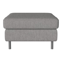Gray fabric ottoman with a simple, modern design and subtle textured pattern. Elegant and versatile for any decor.