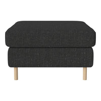 Dark gray upholstered ottoman with a textured pattern and light wood legs, perfect for modern decor.