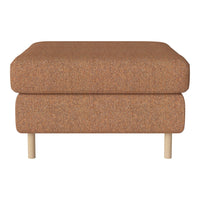 Brown textured ottoman with a smooth, modern design and light wood legs, perfect for contemporary interiors.