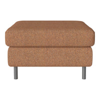 Brown textured ottoman with a modern design and sleek metal legs, perfect for contemporary decor.