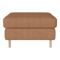 Cozy brown textured fabric ottoman with a simple design and wooden legs, perfect for modern interiors.