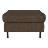 Brown textured ottoman with a modern design and black legs, perfect for contemporary living spaces.