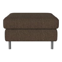 Brown textured ottoman with a simple rectangular design and sleek silver legs. Ideal for modern interiors.
