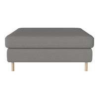 Stylish grey ottoman with a textured pattern and light wooden legs, perfect for modern living spaces.