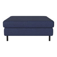 Navy blue ottoman with textured fabric and sleek black legs, offering a modern and stylish addition to any space.