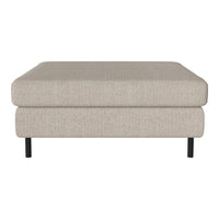 Beige textured ottoman with a minimalist design, featuring black metal legs for a modern touch.