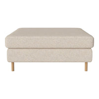 Cream-colored ottoman with a textured pattern and light wood legs, adding a modern touch to any space.