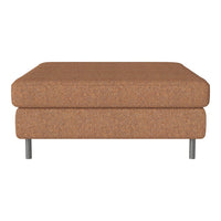 Brown upholstered ottoman with a textured finish and sleek metallic legs. Ideal for modern interiors.