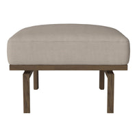 Beige upholstered ottoman with a solid wood frame, featuring a simple, modern design and smooth texture.
