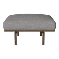 Gray upholstered cushion with a subtle texture on a sleek wooden base. Perfect for modern decor.