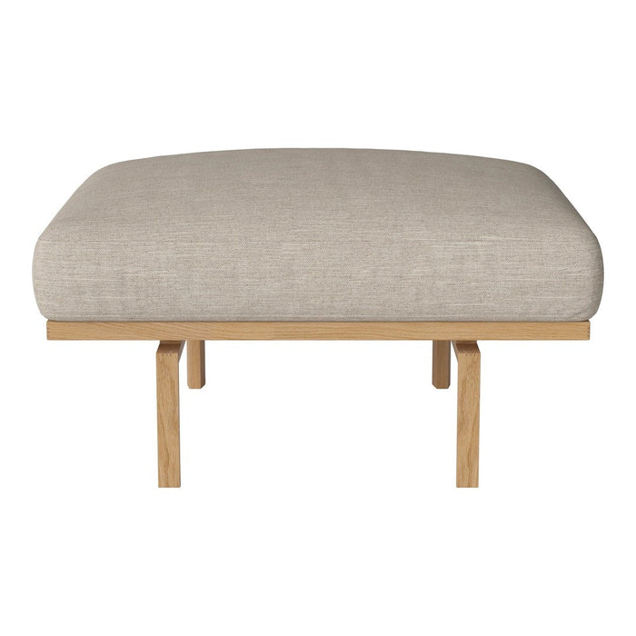 Beige upholstered cushion with smooth texture on a light wooden frame. Simple, modern design ideal for any decor.
