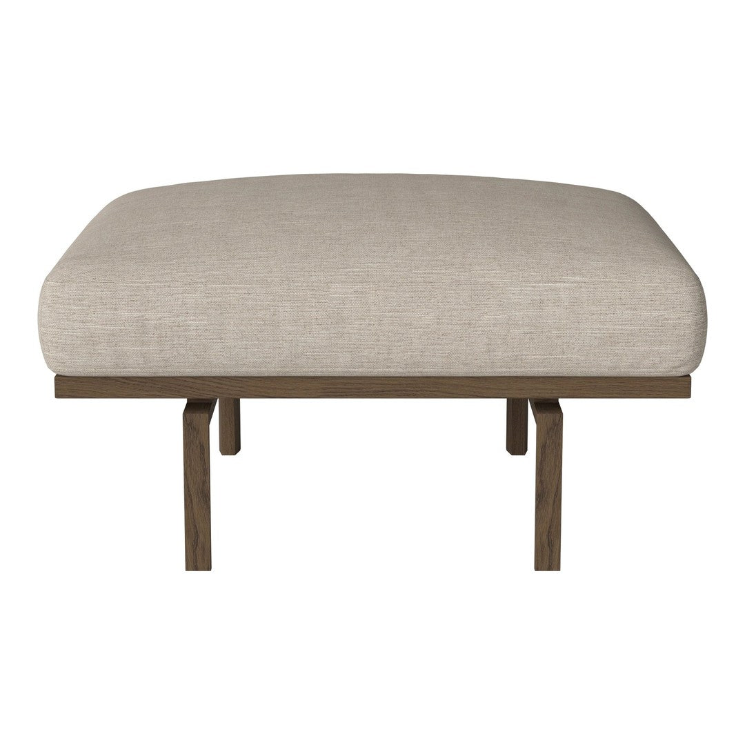 Neutral beige cushion atop a sleek wooden frame, featuring a minimalist design and soft texture. Perfect for modern decor.