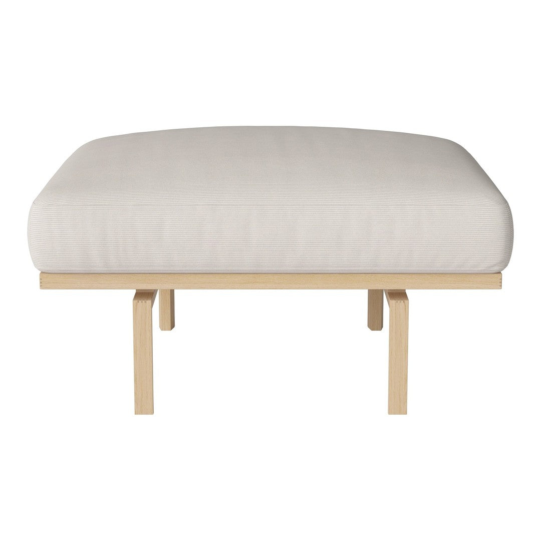 Cream-colored cushion on a minimalist wooden frame, showcasing a smooth, modern design. Perfect for contemporary decor.