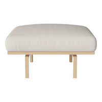 Cream-colored cushion on a minimalist wooden frame, showcasing a smooth, modern design. Perfect for contemporary decor.