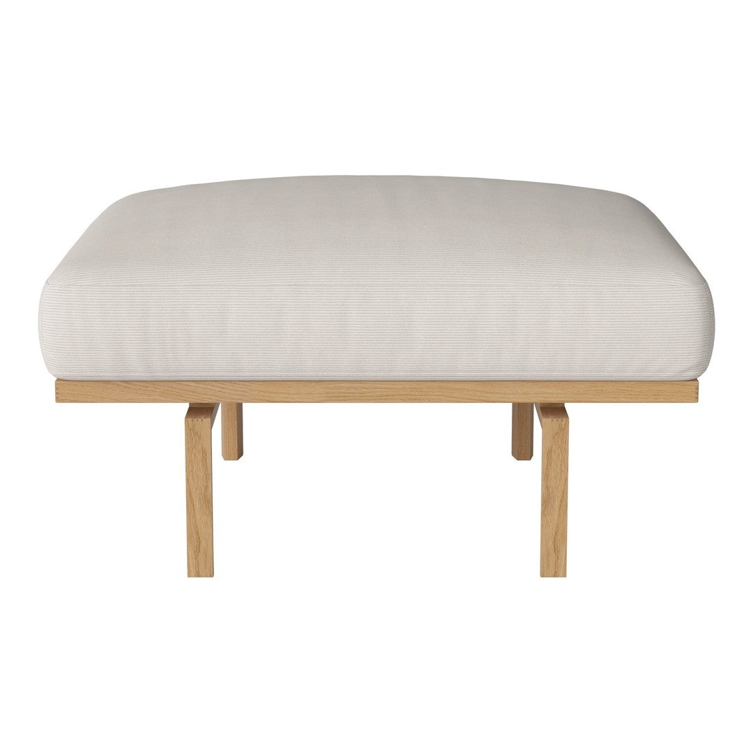 Soft beige cushion on a light wood frame, featuring a smooth, minimalist design without patterns.