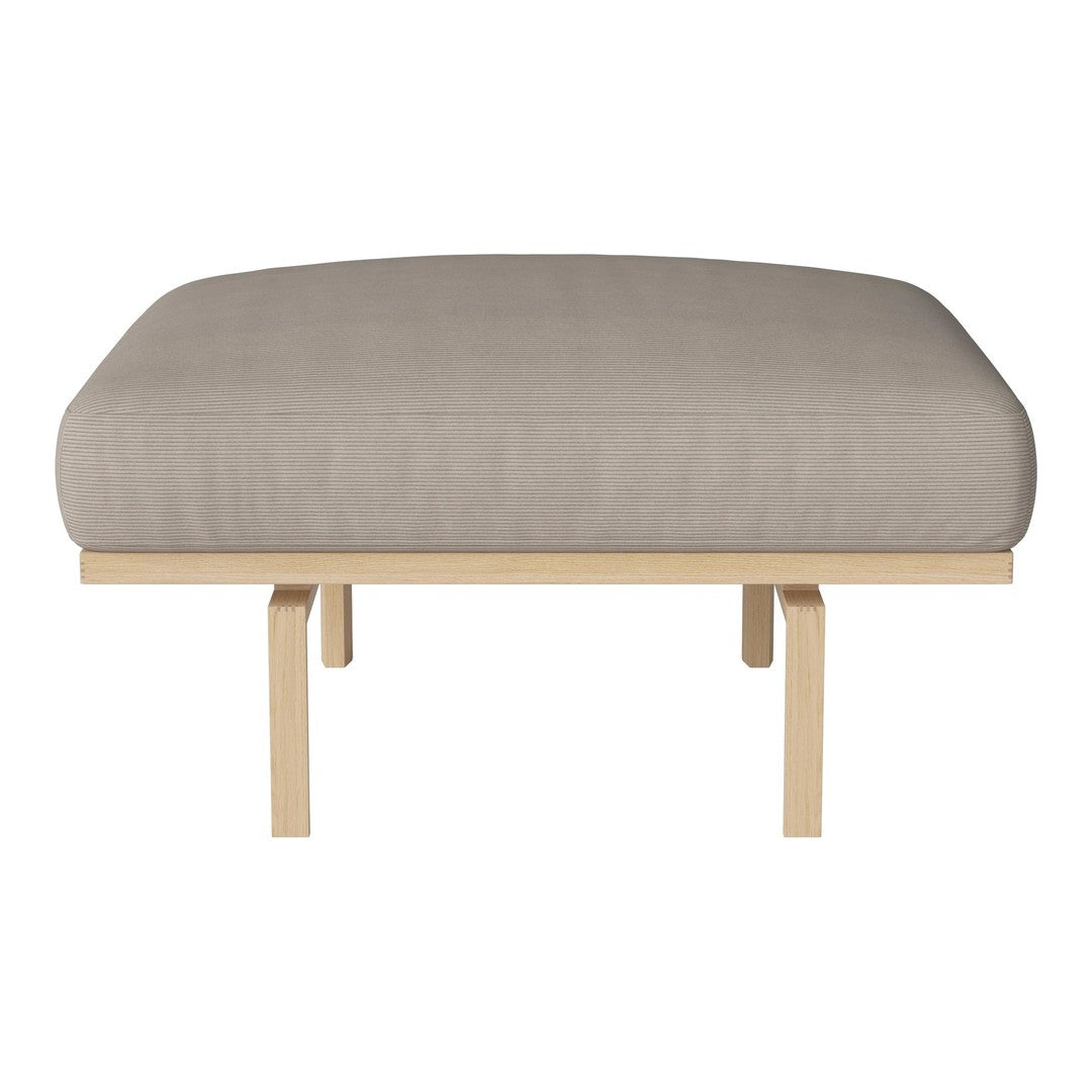 Beige cushioned seat with a smooth texture, paired with a light wooden frame. Simple and modern design.