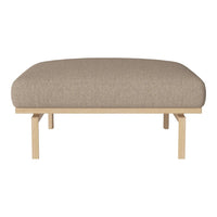 Beige upholstered bench with a smooth texture and light wooden legs, perfect for minimalist decor.