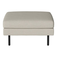 Light beige ottoman with a textured fabric, featuring sleek black legs for modern style.