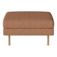 Brown textured ottoman with a subtle speckled pattern and light wooden legs, perfect for modern interiors.