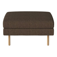 Brown textured ottoman with a subtle pattern and light wooden legs, perfect for modern decor.