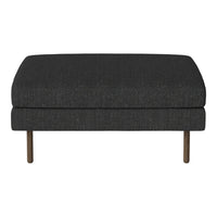 Stylish dark gray upholstered ottoman with a smooth texture and sleek metal legs. Perfect for modern decor.