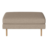 Beige upholstered ottoman with a smooth texture and simple wooden legs, perfect for modern decor.