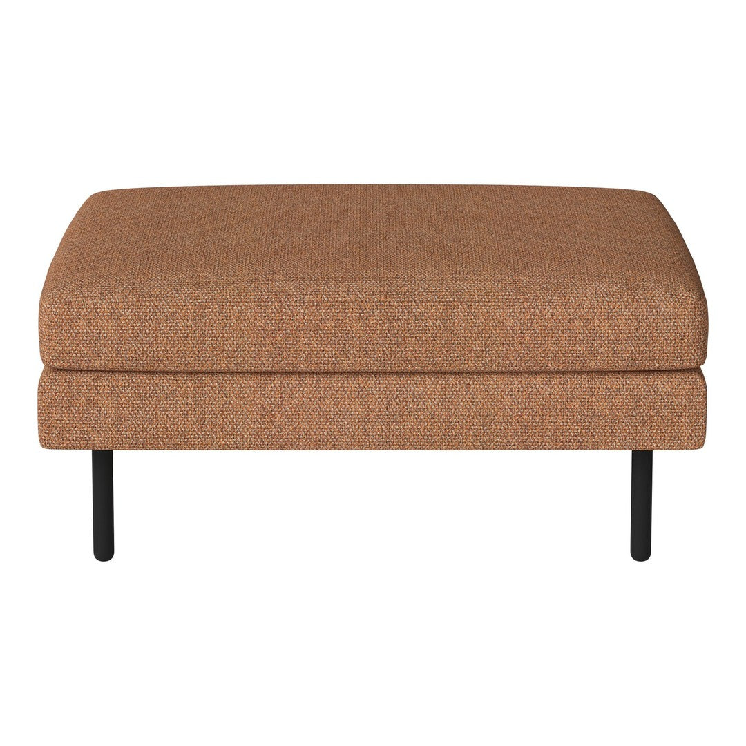 Brown textured ottoman with a smooth finish and sleek black legs, perfect for modern home decor.