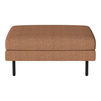 Brown textured ottoman with a smooth finish and sleek black legs, perfect for modern home decor.