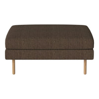 Brown textured ottoman with wooden legs, featuring a simple, modern design. Ideal for any living space.