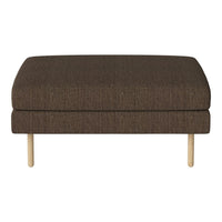 Brown upholstered ottoman with a textured pattern and light wooden legs. Ideal for modern or minimalist decor.