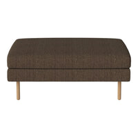 Brown upholstered ottoman with a subtle textured pattern and light wooden legs, perfect for any living space.