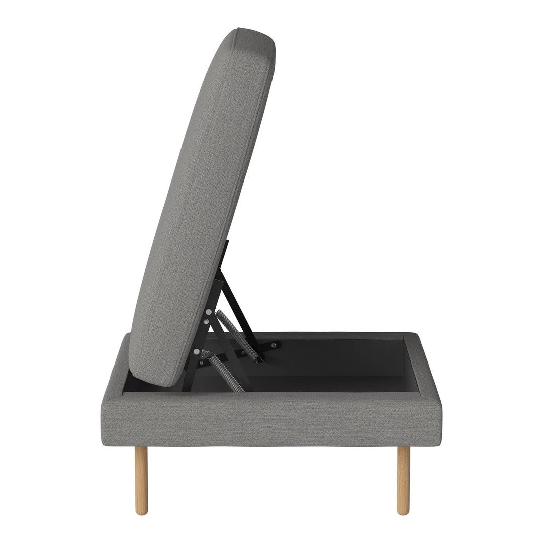 Gray upholstered sofa bed with a sleek design and light wooden legs. Ideal for modern living spaces.