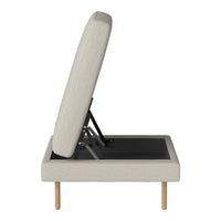 Light gray upholstered couch with a minimalist design and natural wood legs, showcasing a sleek, modern aesthetic.