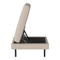 Beige textured fabric upholstery with a sleek black base, showcasing a modern design and adjustable backrest.
