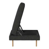 Modern grey fabric chair with adjustable backrest and natural wood legs, featuring a textured pattern for added comfort.
