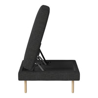Gray textured fabric with a minimalist design, featuring light wooden legs and a simple, modern color palette.